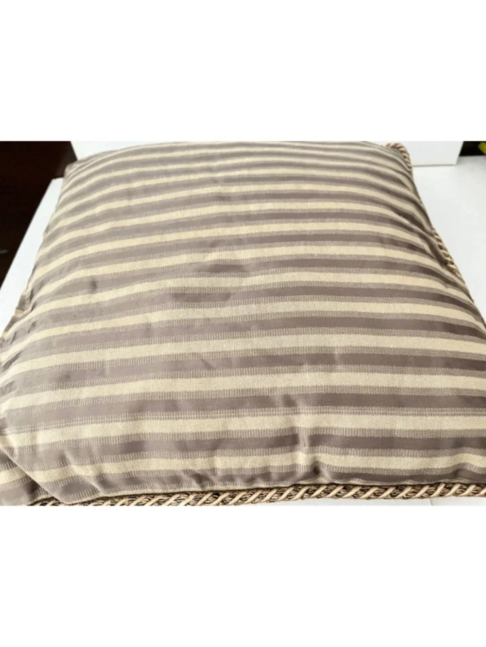 Blush Satin Stripe Double Sided Throw Pillow Rope Cording 16 x 16 Beige Brown